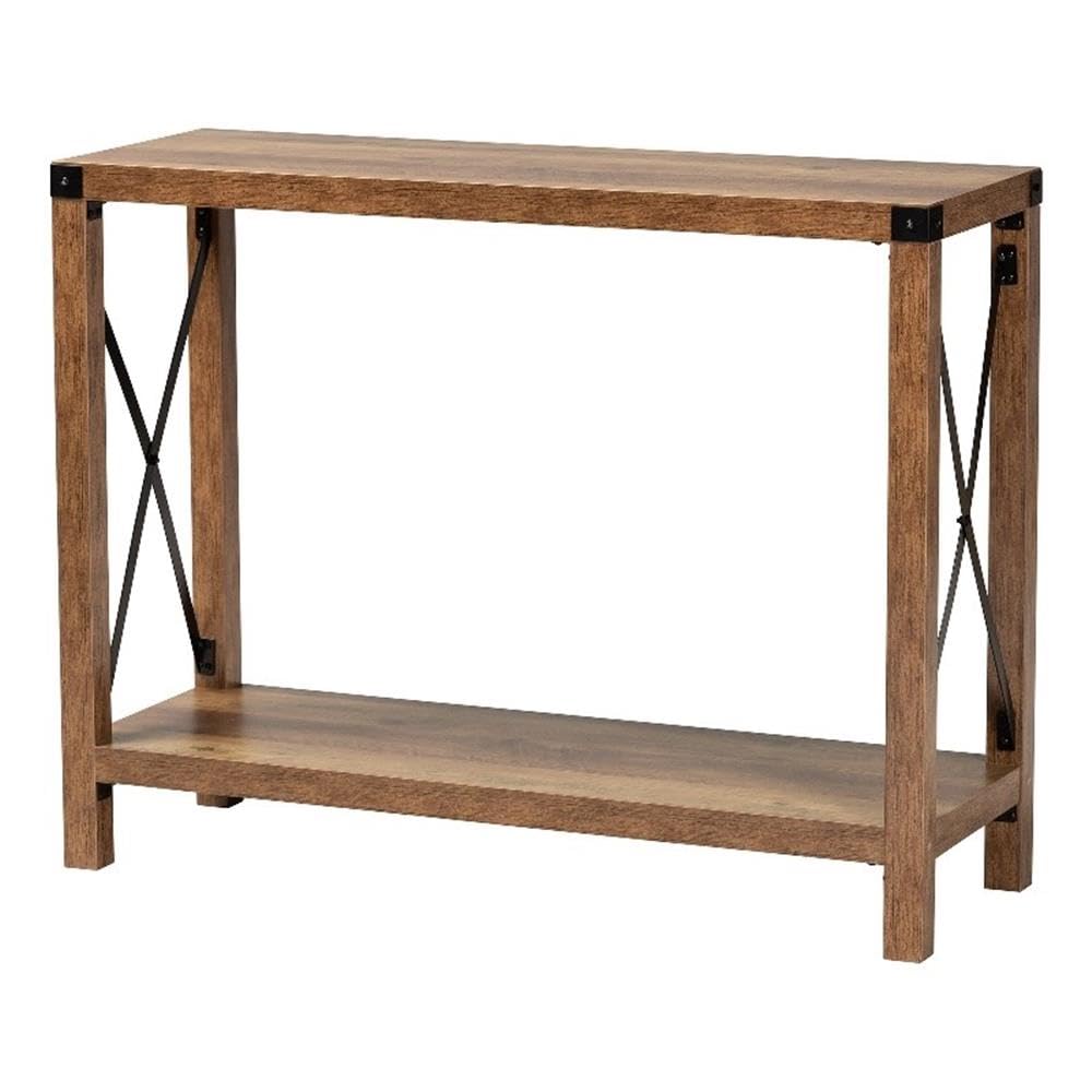 Baxton Studio Rumi Modern Farmhouse Natural Brown Finished Wood and Black Metal Console Table Wood/Natural Brown