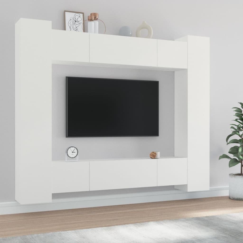 vidaXL Engineered Wood TV Stand Set in Classic White - Consists of 8 Pieces, Stylish, Modern, and Convenient