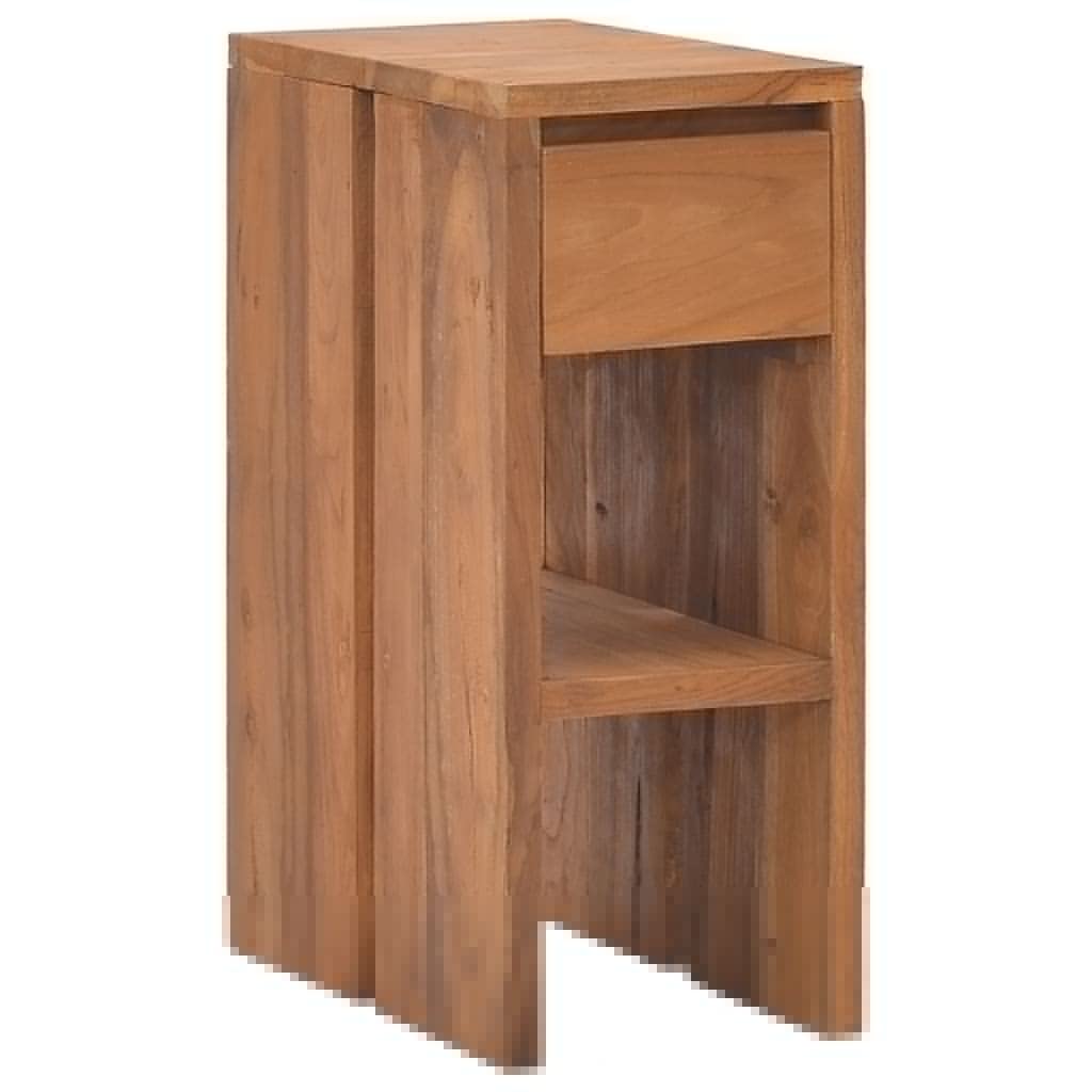 vidaXL Solid Teak Wood Bedside Cabinet - Colonial Style Nightstand with Drawer and Shelf - Compact Bedroom Furniture 7.9&quot;x13.8&quot;x19.7&quot;