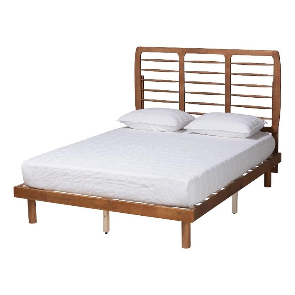 Baxton Studio Petra Mid-Century Modern Ash Walnut Finished Wood Full Size Platform Bed