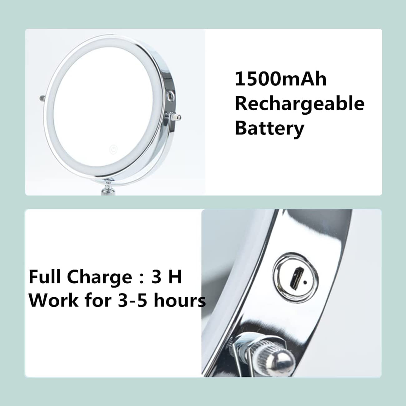 Hihia Lighted Tabletop Makeup Mirror 8 Inch Double-Sided 7X Magnification, Desk Mirror With Pedestal For Shaving, Height Adjusta