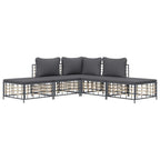 vidaXL 4-Piece Outdoor Patio Lounge Set in Anthracite - Modular Sofas with Thick Cushions, Durable Poly Rattan Frame for Garden/Terrace