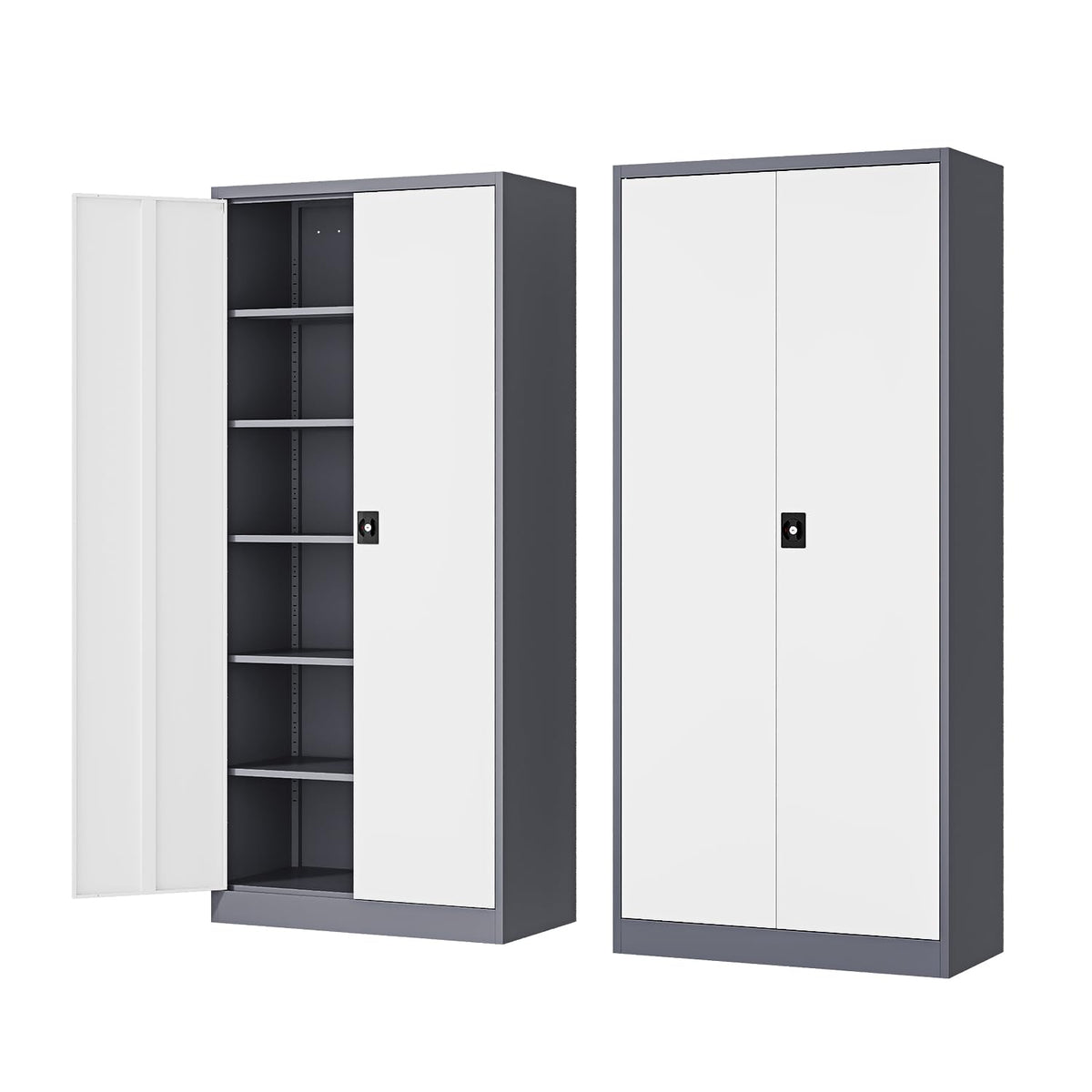 Fesbos Metal Storage Cabinet-72” Tall Steel File Cabinets With Lockable Doors And Adjustable Shelves-White&Gray Steel Storage Cabinet For Home Kitchen, Office, Garage