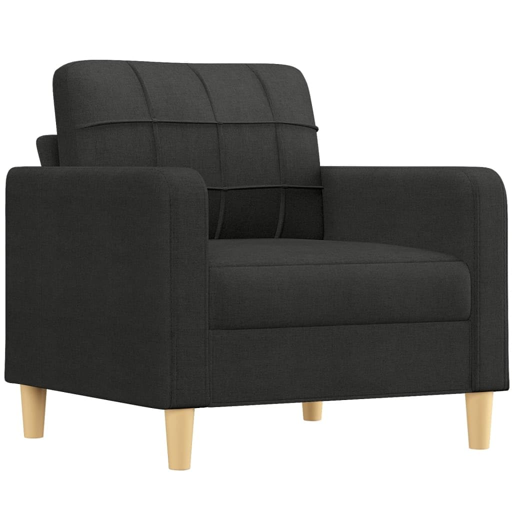 vidaXL Black 3-Piece Sofa Set with Cushions-Made of Durable Fabric and Sturdy Frame-Comprises Single, Double and Three-Seater Sofas for Modern Indoor Decor