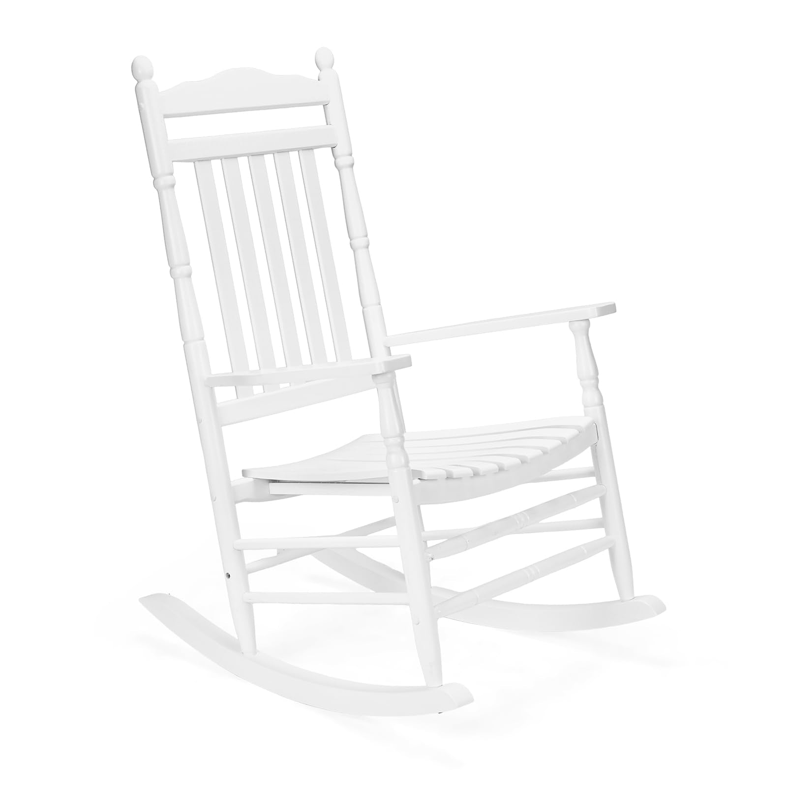 Vingli Wood Rocking Chair Outdoor With 450 Lbs Support Relaxing Rocker Solid Wood High Back Seat Reclining Seat For Deck, Garden, Backyard, Porch, Indoor Or Outdoor Use, White