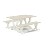 East West Furniture V2-026 3 Piece Dining Set Contains a Rectangle Dining Room Table with V-Legs and 2 Kitchen Table Bench, 36x60 Inch, Multi-Color