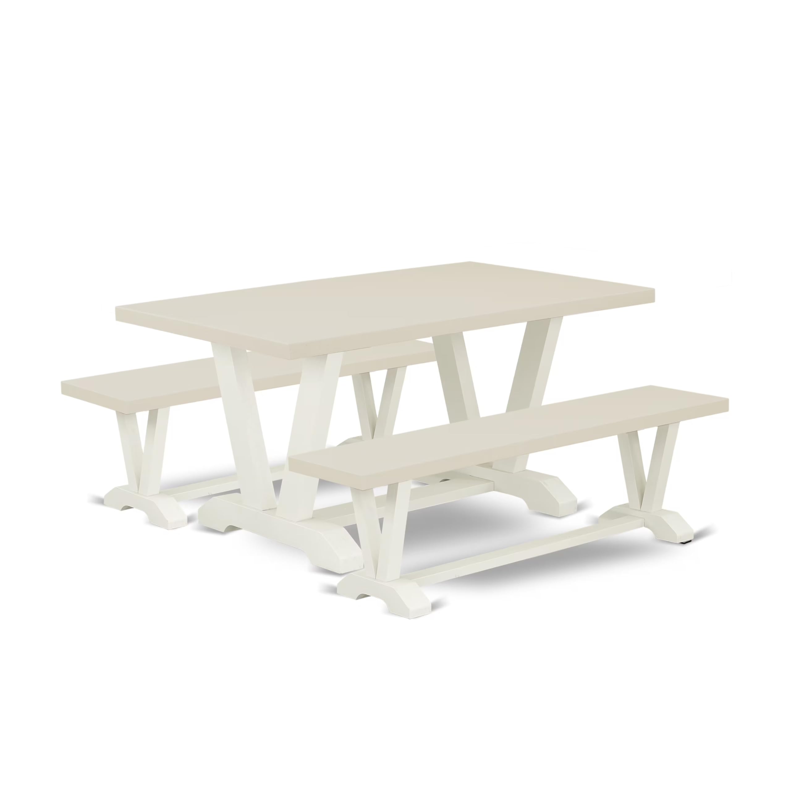 East West Furniture V2-026 3 Piece Dining Set Contains a Rectangle Dining Room Table with V-Legs and 2 Kitchen Table Bench, 36x60 Inch, Multi-Color