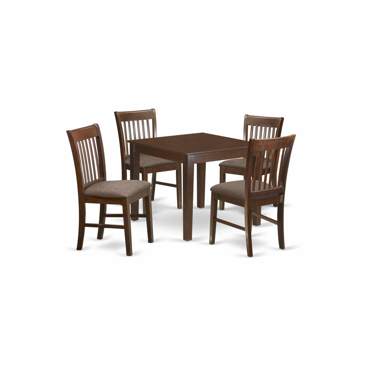 East West Furniture Oxford 5 Piece Dining Set Includes a Square Solid Wood Table and 4 Linen Fabric Kitchen Room Chairs, 36x36 Inch, Mahogany