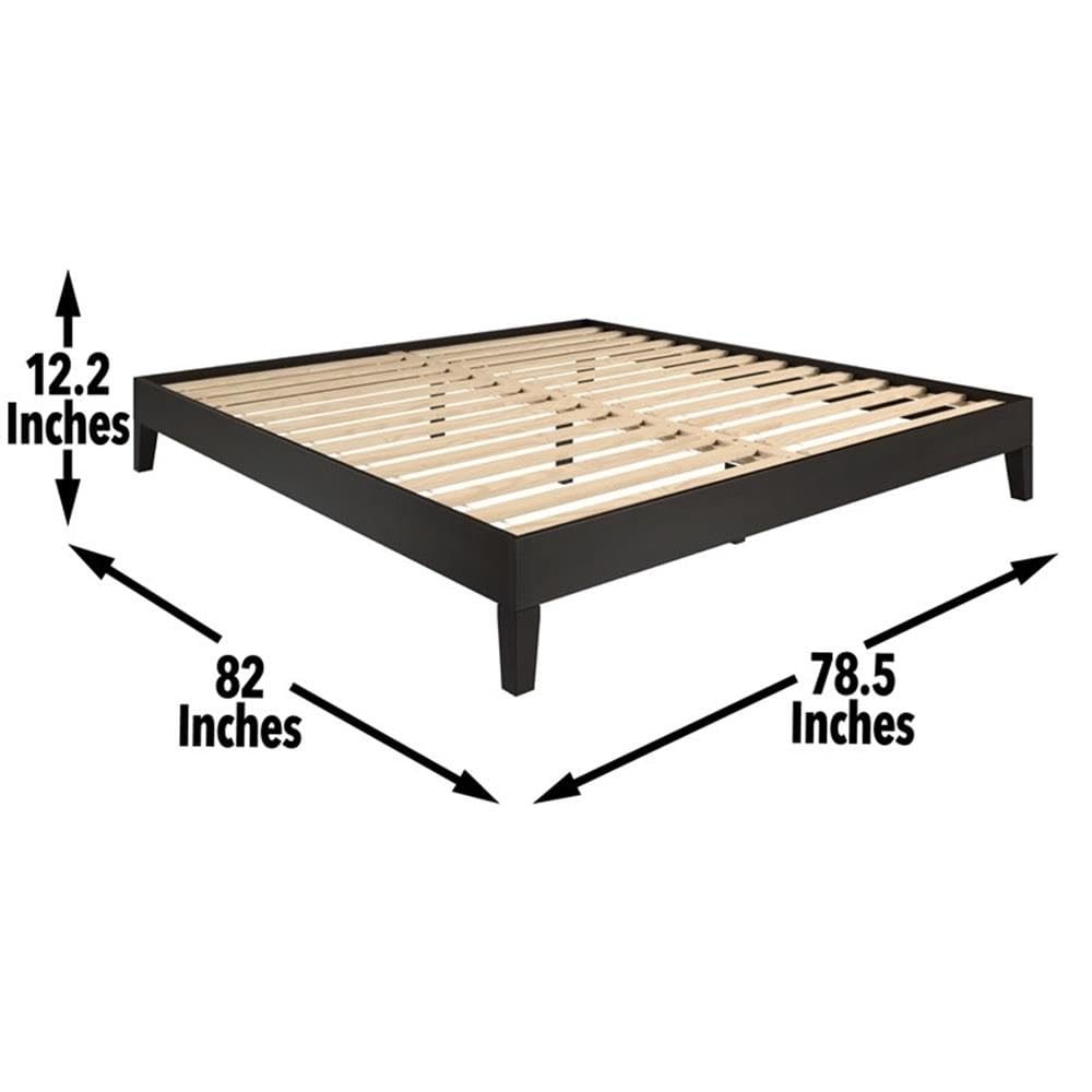 Steve Silver Co Nix King Platform Bed, Modern, Costal, Farmhouse, Bedroom, Solid Pine Wood, 28-Slat Dual-Zone System, 6.5-Inch Under Bed Clearance, 82.01" L x 78.46" W x 12.24" H, Black