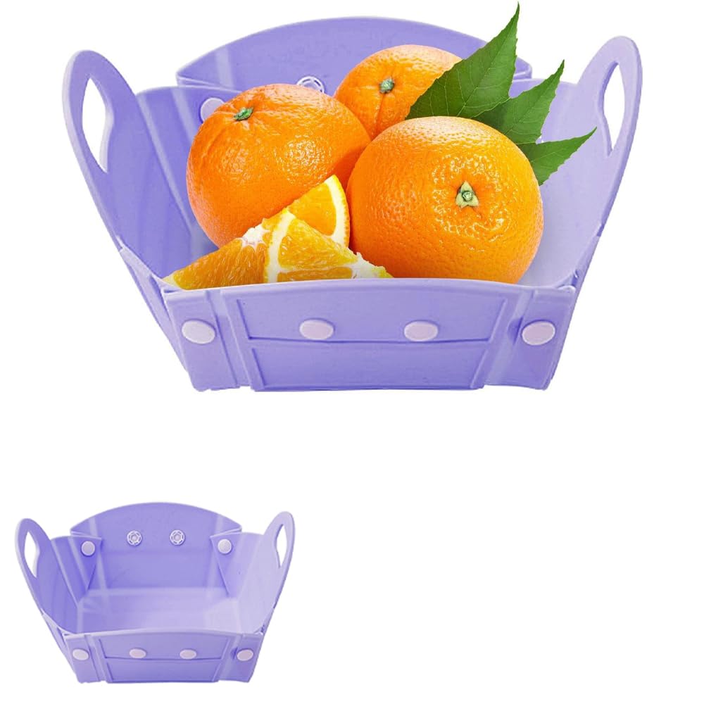 AWOKZA Fruit Basket Silicone Foldable Fruit and Vegetable Storage Basket with Double Handle, Kitchen Countertop Basket for Berry