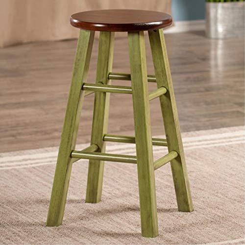 Ergode Wood Ivy 24' Counter Stool - Rustic Green Finish, Walnut Seat - Stable & Comfortable - Versatile & Functional - No Assembly Required