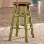 Ergode Wood Ivy 24' Counter Stool - Rustic Green Finish, Walnut Seat - Stable & Comfortable - Versatile & Functional - No Assembly Required