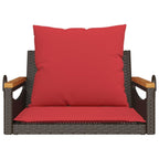 ** vidaXL Outdoor Swing Bench with Cushions, Brown Poly Rattan, 63x62x40 cm, Hanging Seat for Garden/Patio
