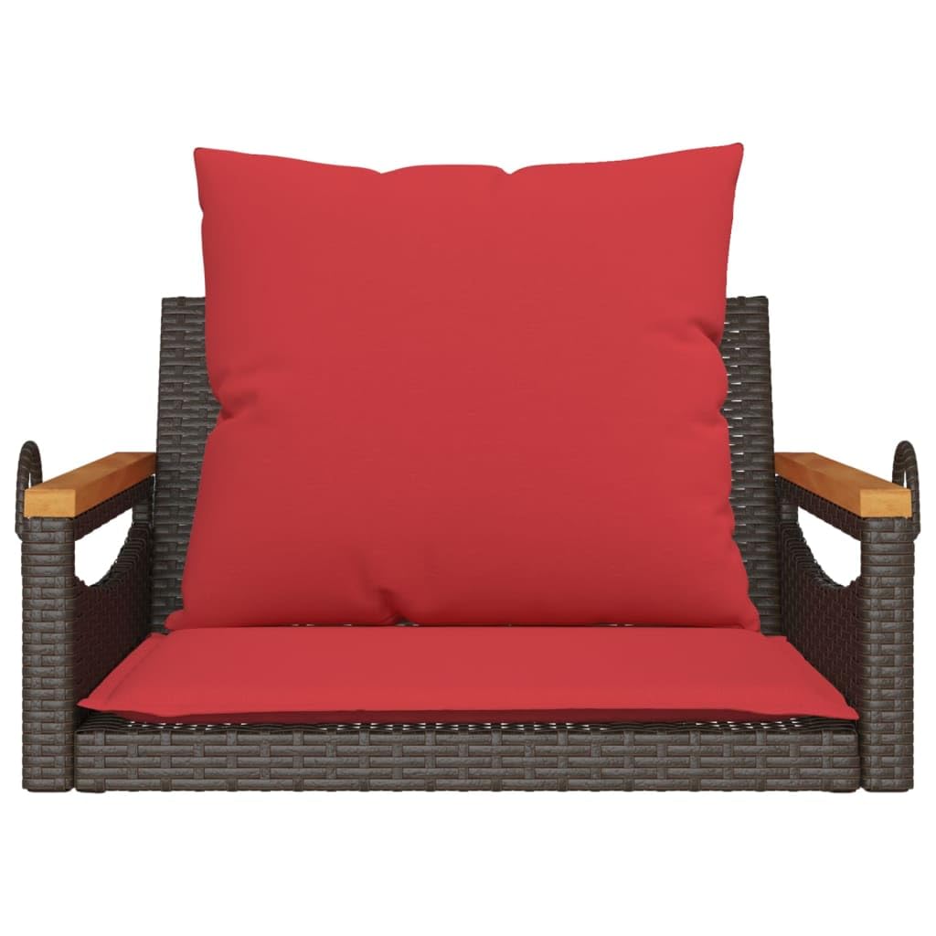 ** vidaXL Outdoor Swing Bench with Cushions, Brown Poly Rattan, 63x62x40 cm, Hanging Seat for Garden/Patio