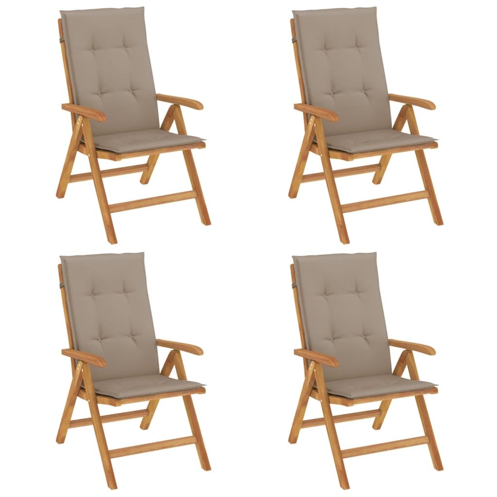 vidaXL Solid Teak Wood Reclining Patio Chairs - Adjustable and Foldable, Influenced by Scandinavian Style, Finished in Brown Tau