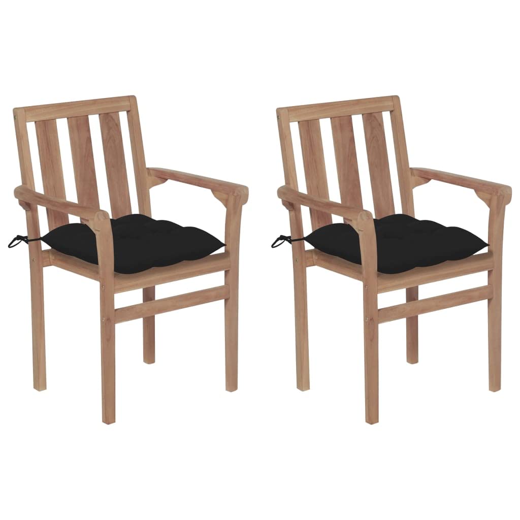 vidaXL Solid Teak Wood Patio Chairs-Set of 2 with Anthracite Cushions-Outdoor/Indoor Seating for Garden, Office, Cafe