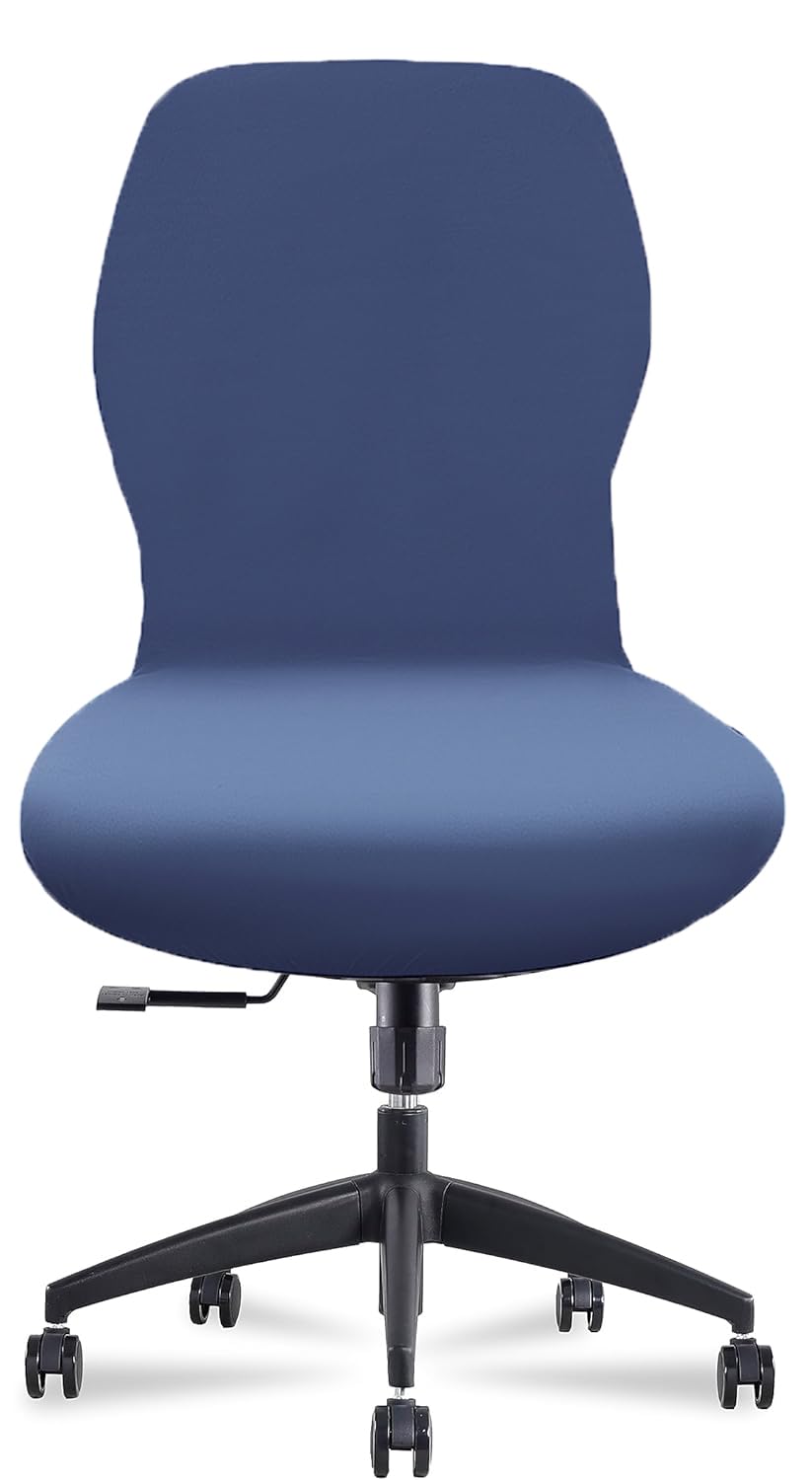 Deisy Dee Velvet Stretch Armless Office Chair Covers - Colorful Stretch Slipcover For Desk Chairs (Navy)