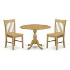 East West Furniture DMNF3-OAK-W 3 Piece Modern Dining Table Set Contains a Round Wooden Table with Dropleaf and 2 Kitchen Dining Chairs, 42x42 Inch, Oak