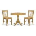 East West Furniture DMNF3-OAK-W 3 Piece Modern Dining Table Set Contains a Round Wooden Table with Dropleaf and 2 Kitchen Dining