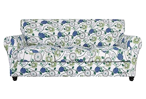 Searchi Stretch Sofa Cover Printed Couch Cover, Floral Pattern 4 Pieces Sofa Slipcover With 3 Separate Cushion Cover, Washable Furniture Protector For Living Room(Sofa, Green Flowers)