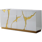 Best Master Furniture Taylor High Gloss Lacquer Sideboard/Buffet With Gold Trim, White