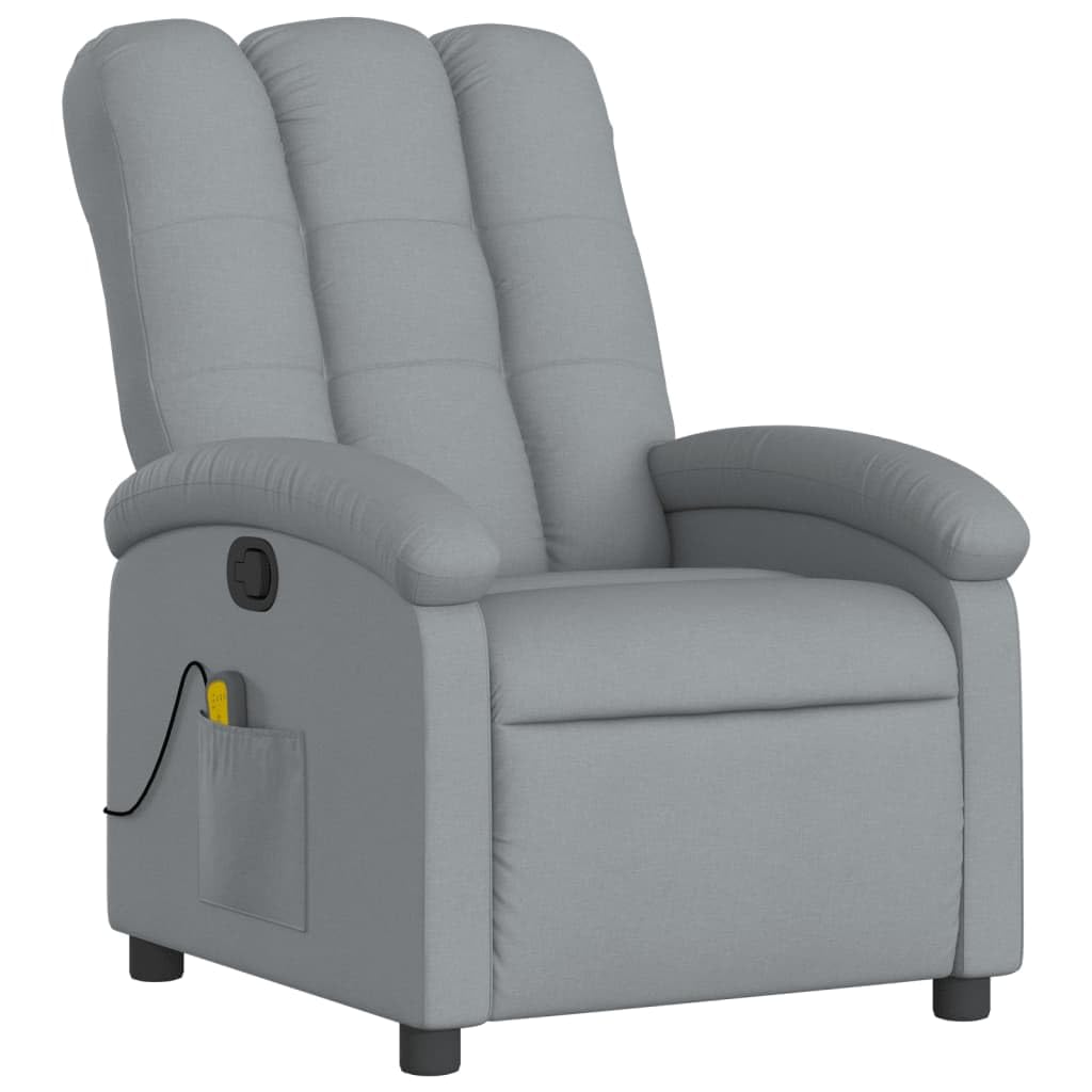 vidaXL Massage Recliner Chair - Manual Light Gray Fabric Lounge Seat with 6-Point Vibration, USB Powered, Adjustable Footrest & Backrest, Side Pocket - Ideal for Living Room, Bedroom, Office