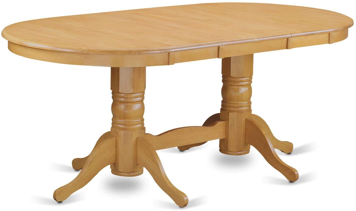 East West Furniture Vaab7-Oak-04 7 Piece Dinette Set Consist Of An Oval Dining Room Table With Butterfly Leaf And 6 Light Tan Linen Fabric Upholstered Chairs, 40X76 Inch, Oak