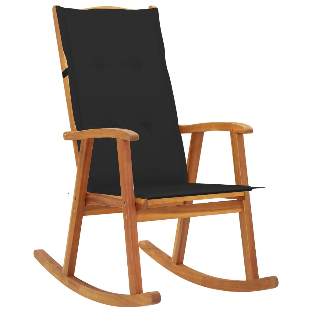 vidaXL Solid Acacia Wood Rocking Chair - Vintage, Retro-Style Armchair with High Backrest and Waterproof Cushions for Living Room, Patio, Garden