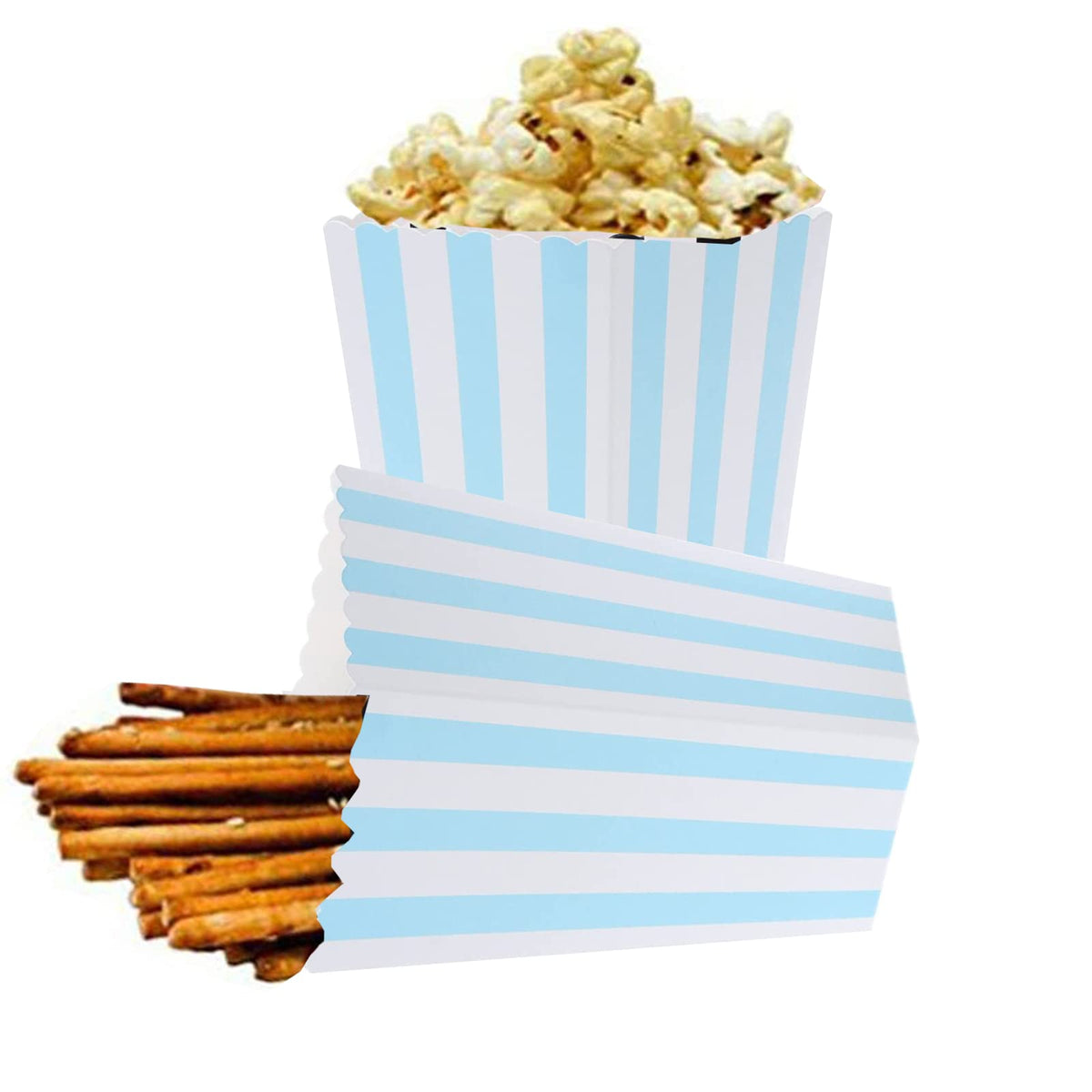 BinaryABC Popcorn Boxes,Stripe Pattern Decorative Dinnerware for Party,12 x 7CM,24pcs (Blue)