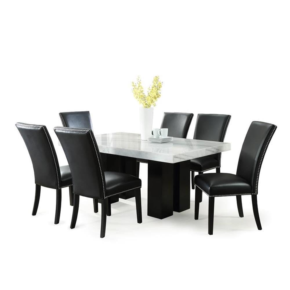 Steve Silver Camila Marble Top Rectangular 7 Piece Dining Set in Black