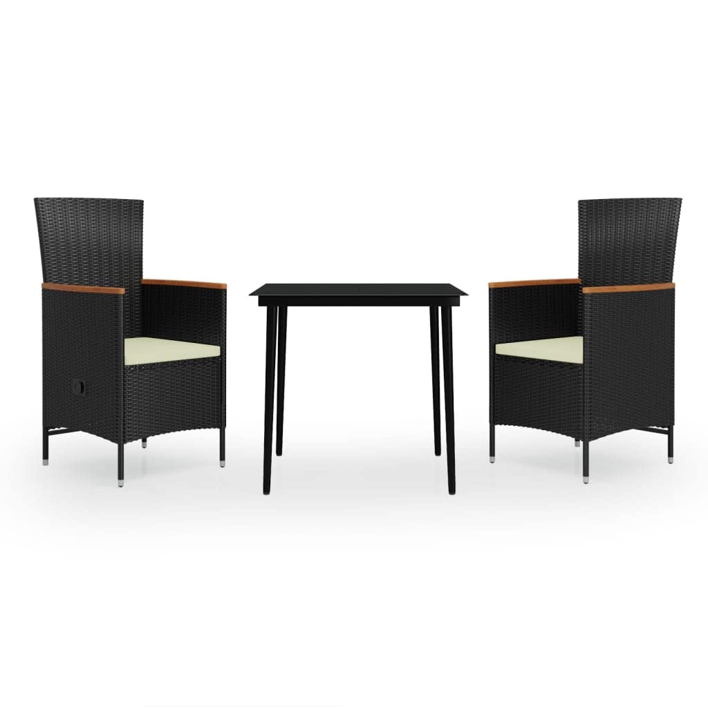 vidaXL Patio Dining Set 3 Piece with Cushions Garden Outdoor Lawn Yard Terrace Balcony Table and Chair Seat Seating Furniture Black