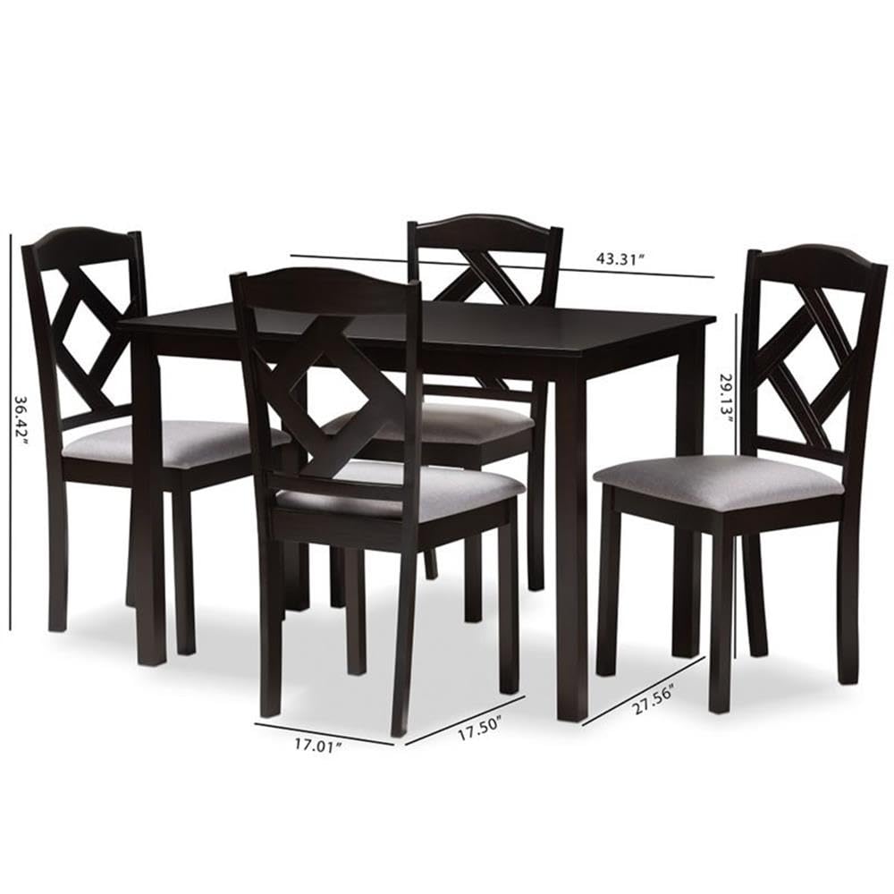 Baxton Studio Ruth Modern and Contemporary Espresso Brown Finished and Grey Fabric Upholstered 5-Piece Dining Set