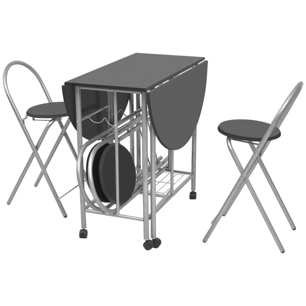 vidaXL 5-Piece Folding Dining Set - Sleek Black MDF with Iron Frame - Compact Kitchen and Dining Room Furniture - Includes Table and 4 Chairs - Modern Design