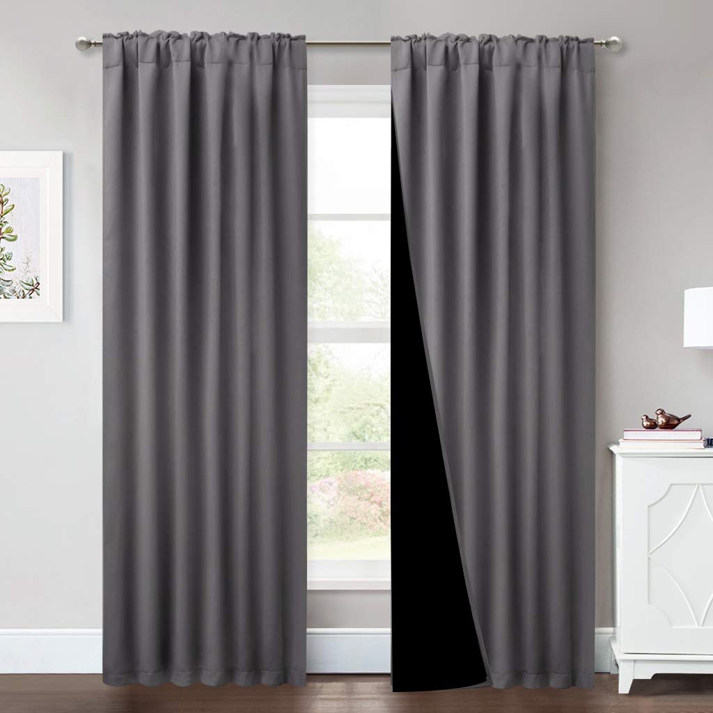 Nicetown Total Shade Room Warming Curtains And Draperies, Heavy-Duty Full Light Shading Drapes With Black Liner Backing For Vill