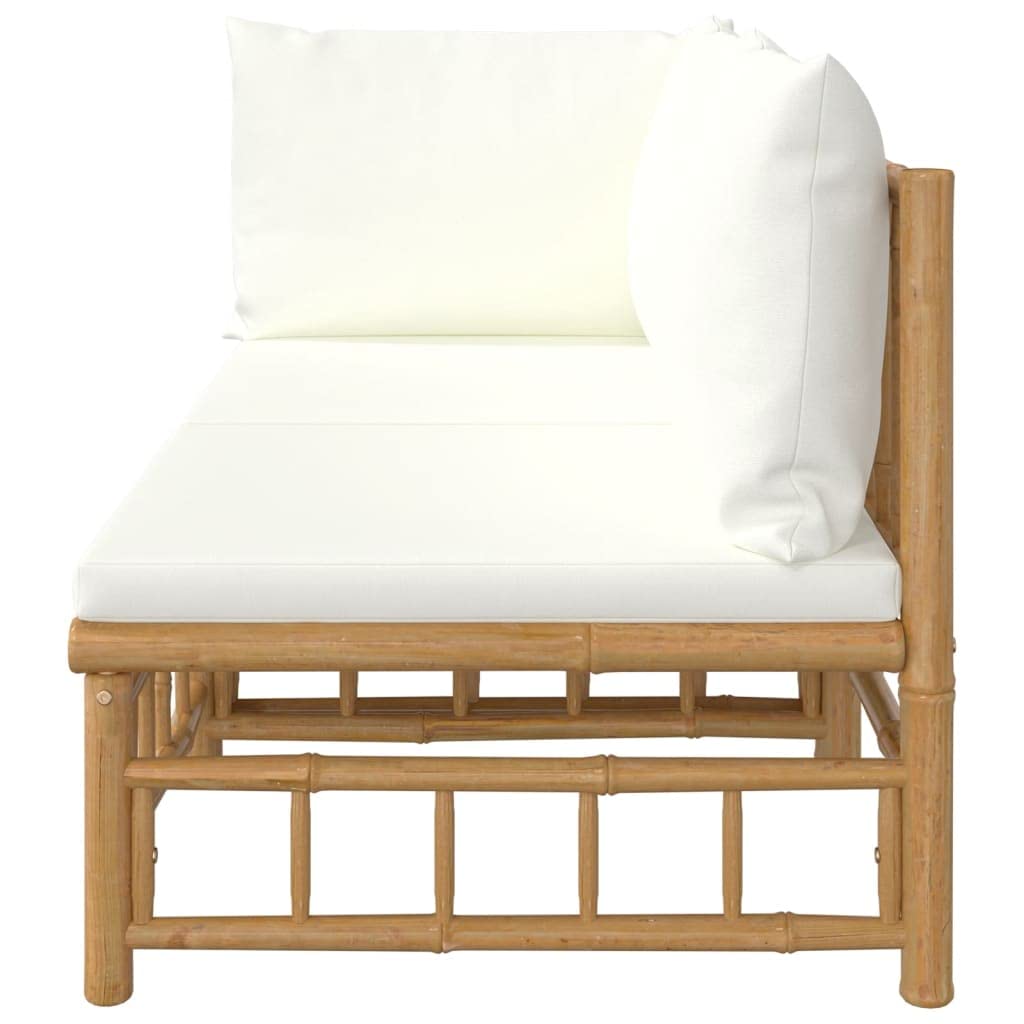 vidaXL Bamboo 2 Piece Patio Lounge Set with Cream White Cushions - Rustic Outdoor Furniture, Strong and Comfortable Seating Solution with Modular Design