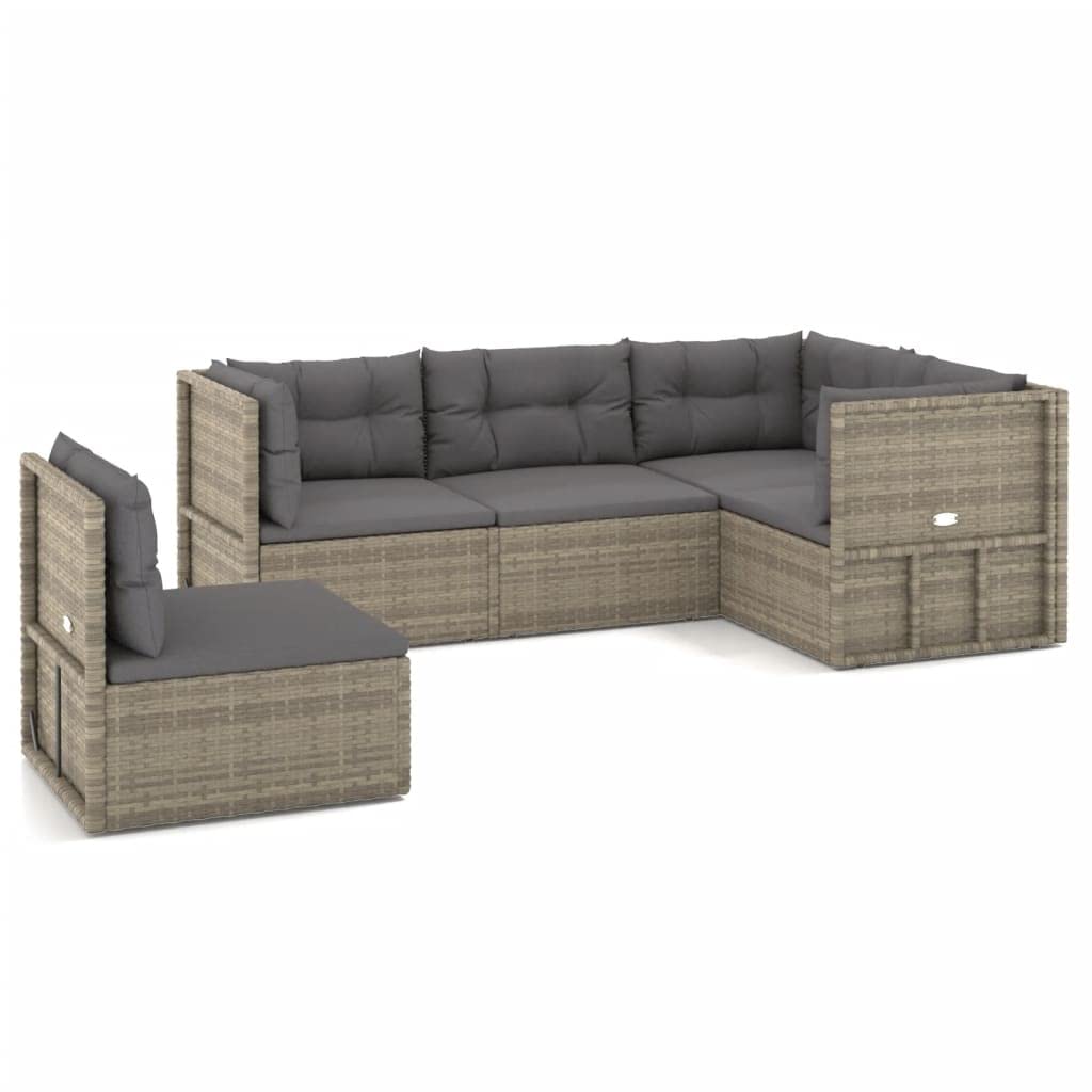 Revera 5-Piece Garden Sofa Set with Cushions in Polyrattan Grey