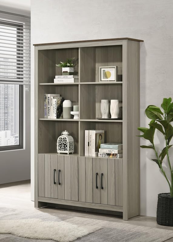 LILOLA LIVING Nyla 47&quot; W Gray Oak Bookcase Shelf with Cabinet Doors