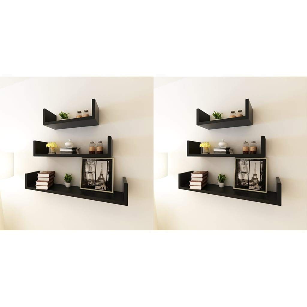 vidaXL 6X Wall Shelves Black Display Hanging Storage Bookcase Unit Furniture