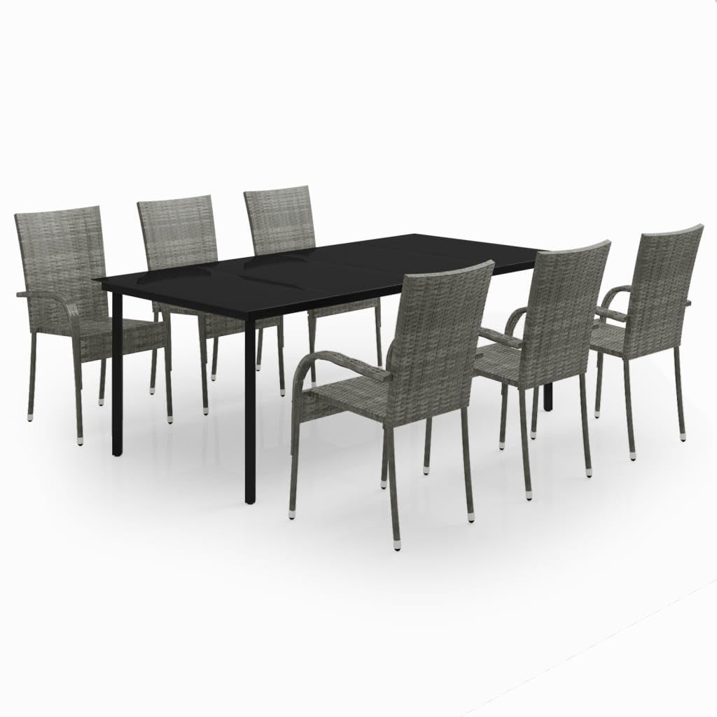 vidaXL Outdoor Gray and Black Patio Dining Set - 9 Piece Set with Table and 8 Chairs - Weather Resistant PE Rattan and Powder-Coated Steel for Patio, Backyard, and Garden
