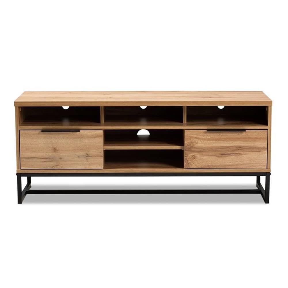 Baxton Studio Reid Modern and Contemporary Industrial Oak Finished Wood and Black Metal 2-Drawer TV Stand