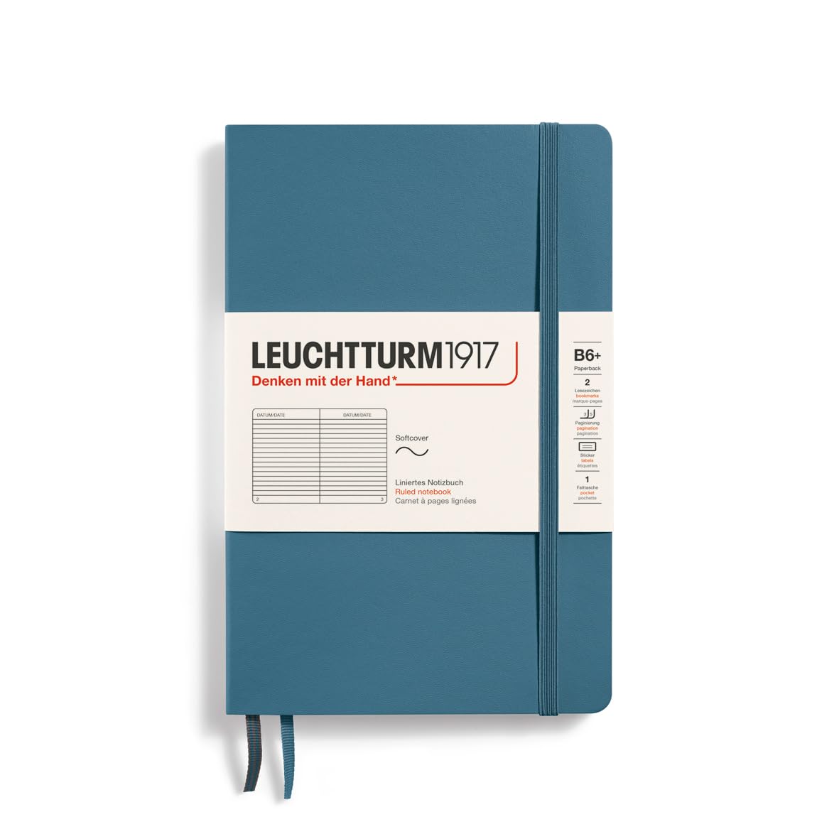 Leuchtturm1917 - Notebook Softcover Paperback B6+ - 123 Numbered Pages For Writing And Journaling (Ruled, Stone Blue)
