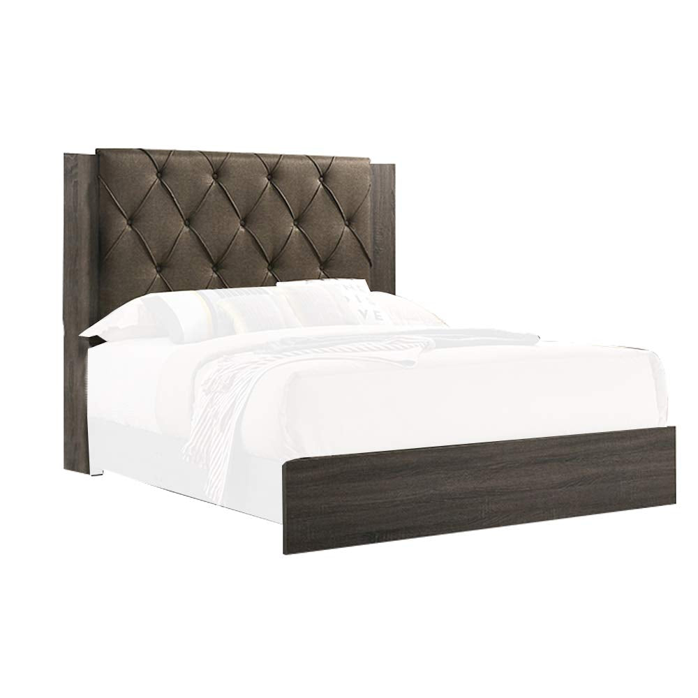 Benjara Wooden Eastern King Bed With Button Tufted Headboard, Gray And Brown
