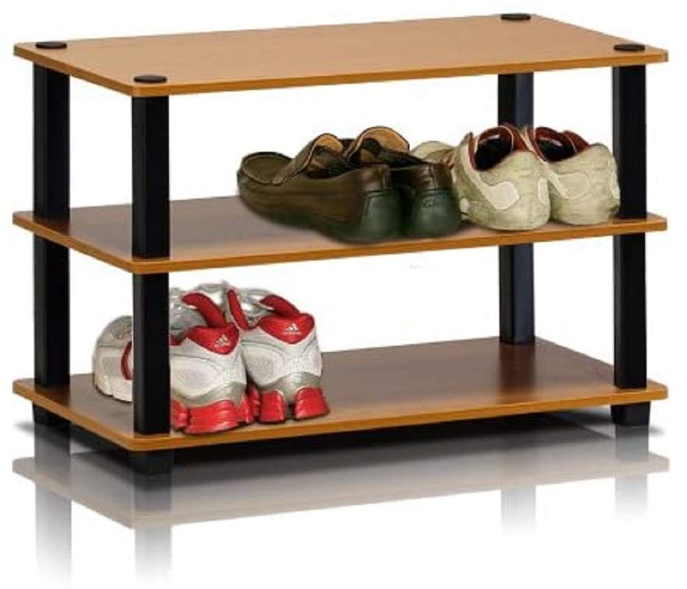 Furinno Turn-S-Tube 3-Tier Shoe Rack, Light Cherry/Black