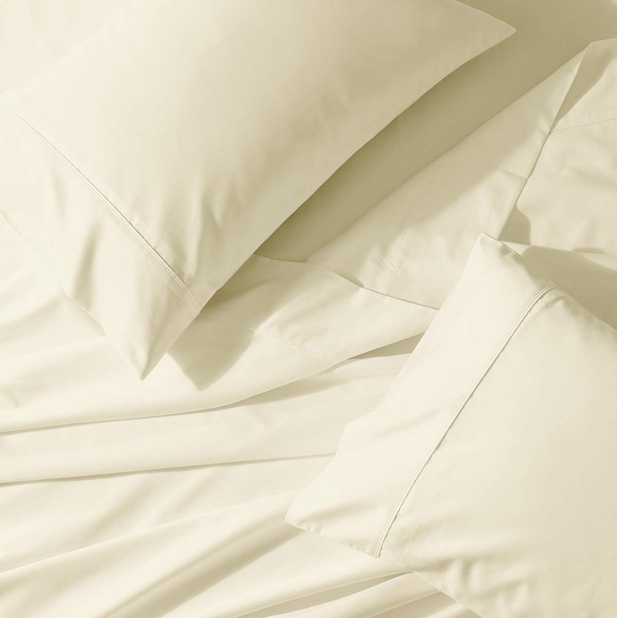 Abripedic 22 Inch Deep Pocket Solid Ivory King 300Tc Sheet Set, Breathable Crispy Soft Percale Bed Sheets