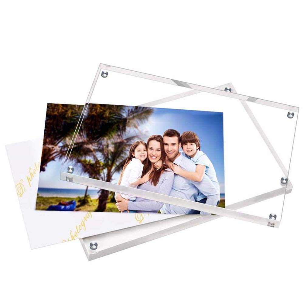 Ilyxy 2 Pack Acrylic Frame 5X7, 20% Thicker, 24Mm Thick Frameless Clear Picture Frame, Double Sided Magnetic Photo Frame, Free S