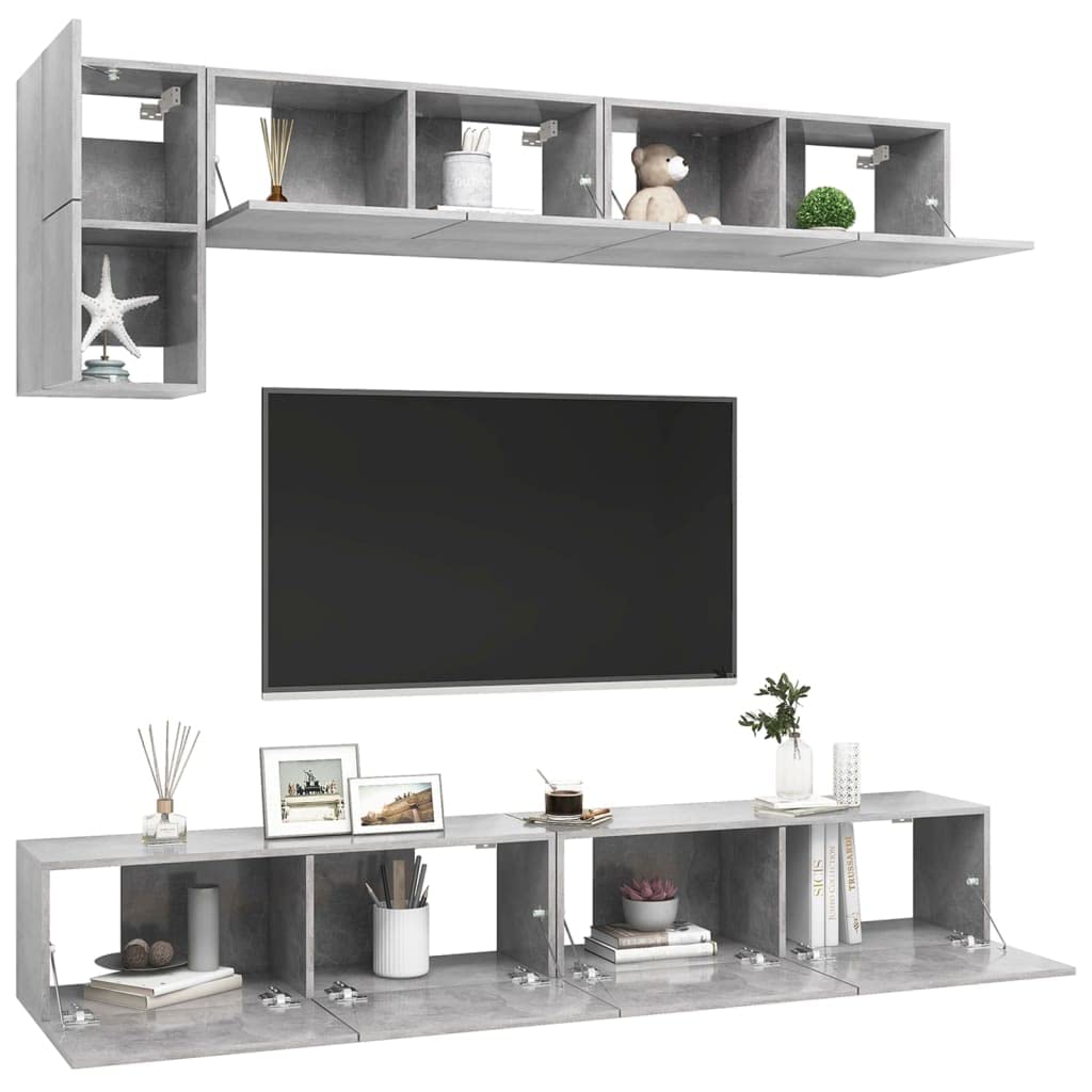 vidaXL TV Cabinet Set 5 Piece Home Living Room Furniture TV Stand HiFi Stereo Cabinet Media Unit Entertainment Center Concrete Gray Engineered Wood