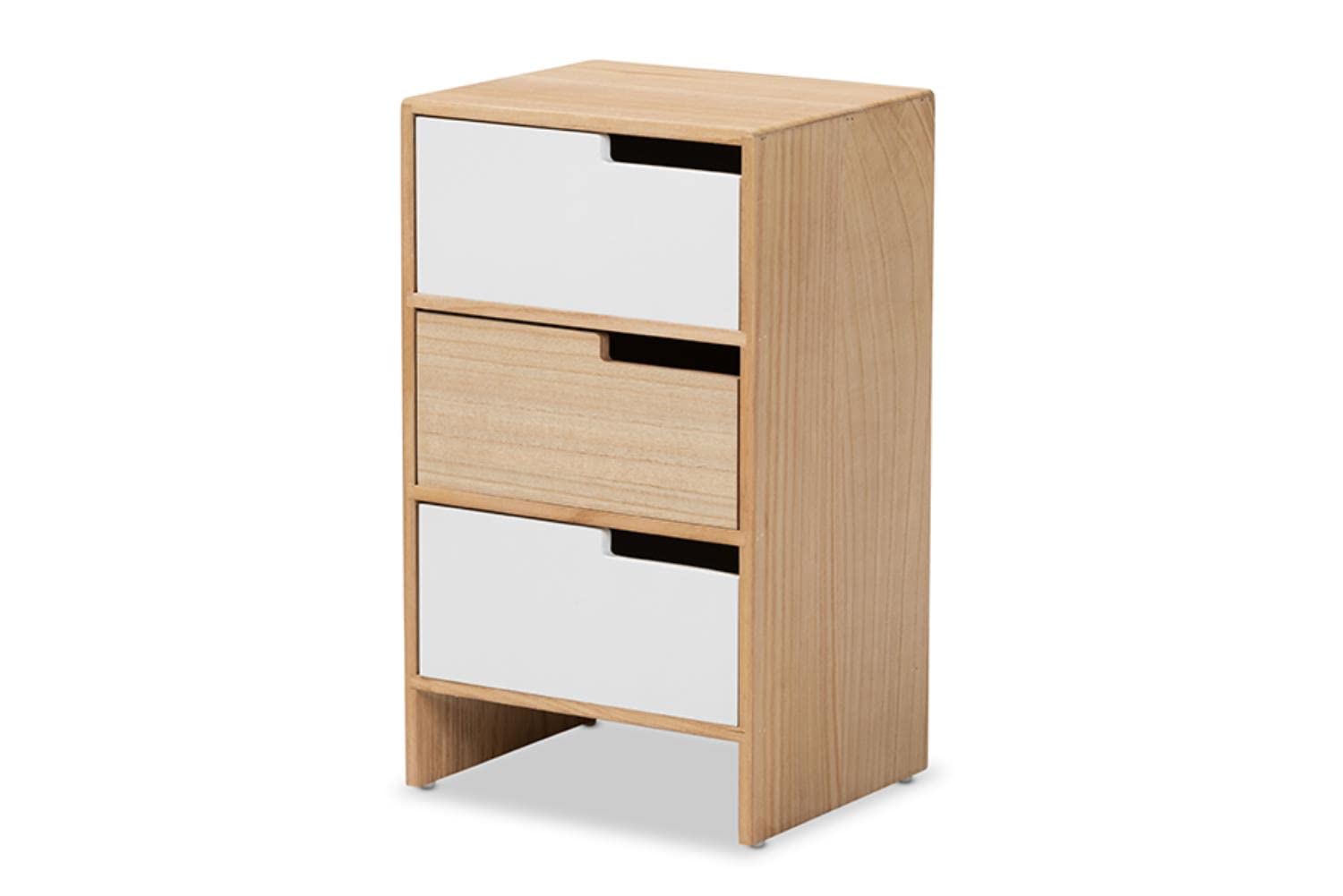 Baxton Studio Eben Modern and Contmeporary Two-Tone White and Oak Brown Finished Wood 3-Drawer Storage Cabinet