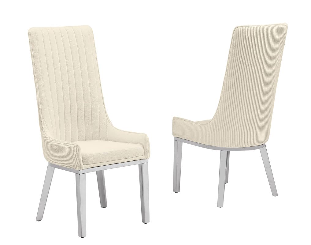 Best Quality Furniture Teddy Fabric, 19" Pleated High Back Chair, Cream/Silver