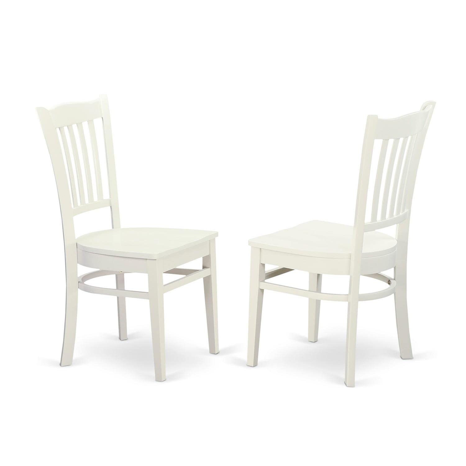 East West Furniture DLGR3-WHI-W 3 Piece Dining Table Set for Small Spaces Contains a Round Dining Room Table with Dropleaf and 2 Wood Seat Chairs, 42x42 Inch, Linen White