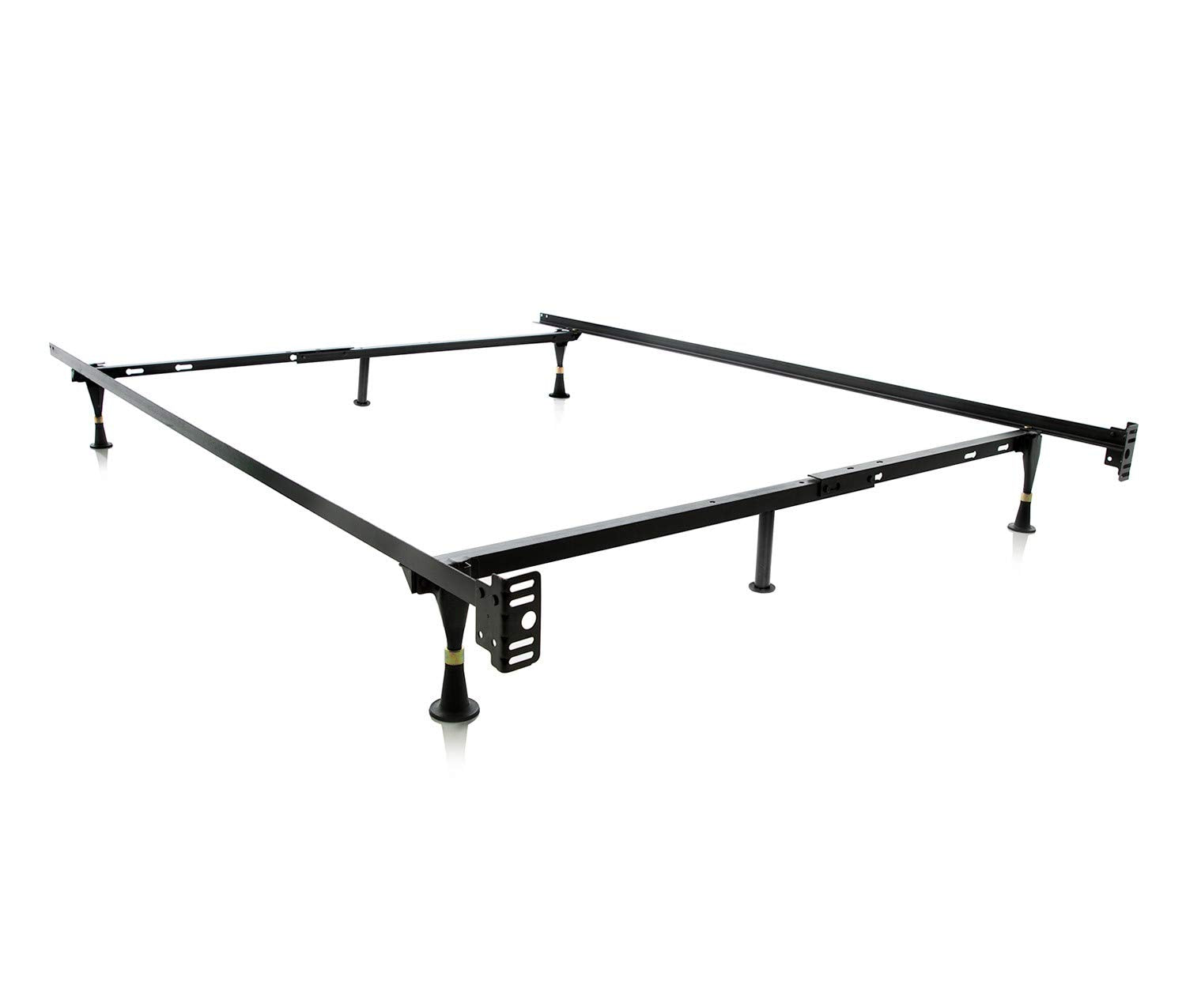 MALOUF Twin/Full Adjustable Metal Bed Frame with in-line Glides Black